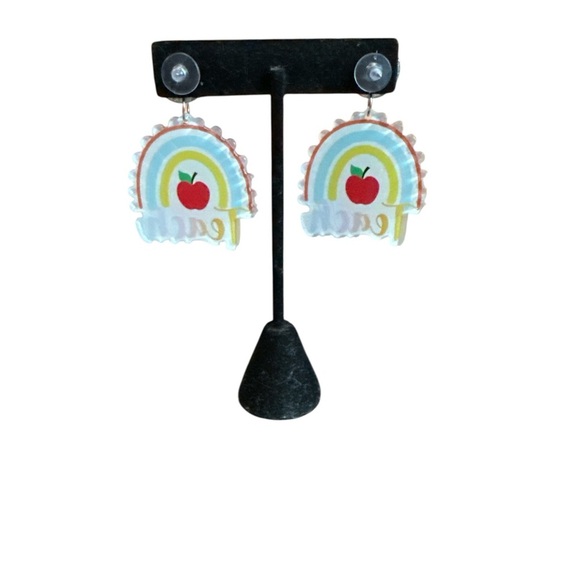 3/$20 Rainbow Apple Teacher Earrings - Picture 5 of 7